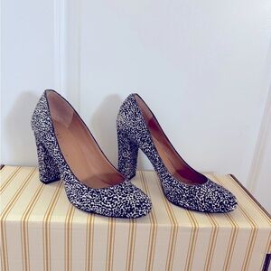 J Crew Collection Pony Hair Speckled Animal Print Pumps, Size 8.5, w duster bag.